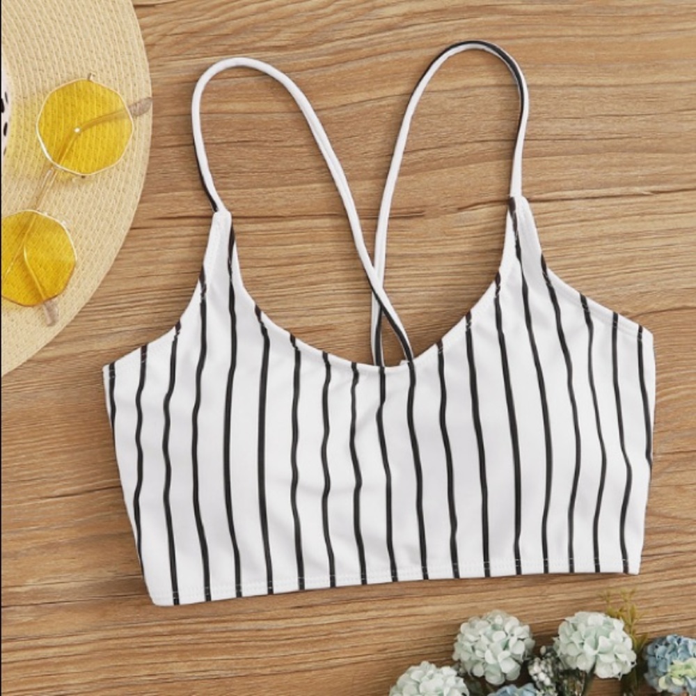 Set of TWO Shein Striped Lace Up Bikini Top